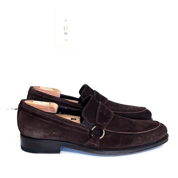 Donald J Pliner Cutter Mens Penny Loafers Size 11M Chocolate Brown Suede Slip On - Picture 1 of 12